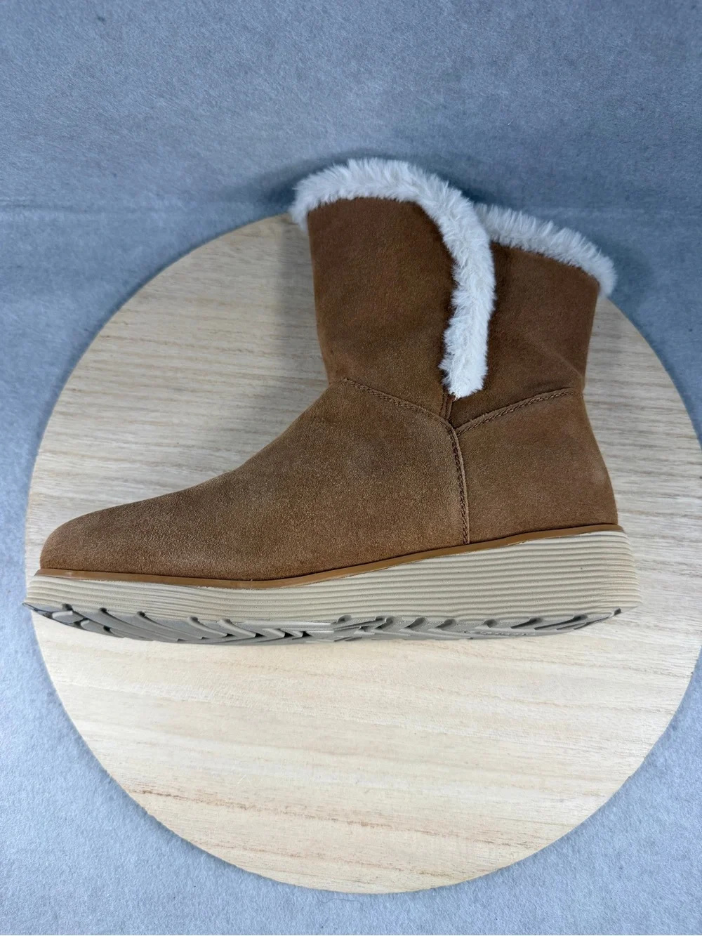 Skechers Keepsakes Wedge Cozy Peak Mid Calf Boots (Women) Size 9 Tan